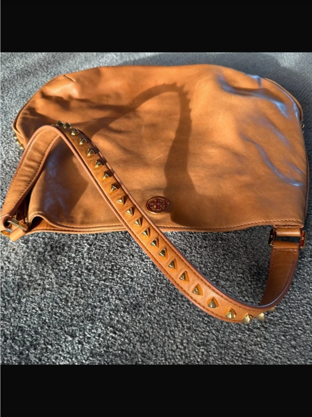 Tory Burch Soft Brown Buttery Leather Shoulder Hobo with Gold Stud Trim